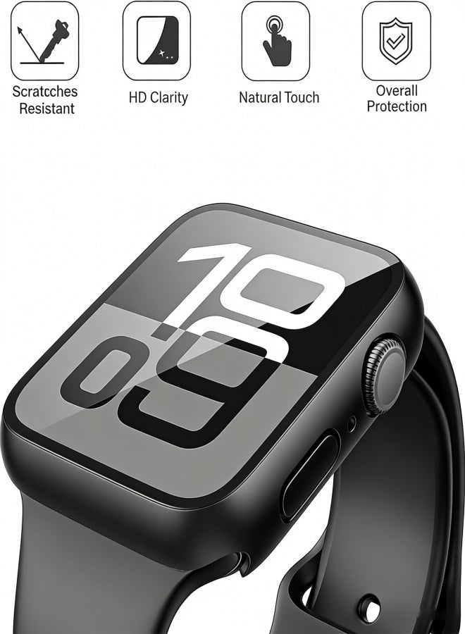 2 Pack Tempered Glass Case Compatible for Apple Watch Series 11 Series 10 42mm, Hard PC Screen Protector Ultra-Thin Lightweight Scratch-Resistant Cover for iWatch, 1 Black + 1 Transparent - Image 3